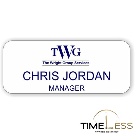 White (Blue Engraving) Plastic Name Badge