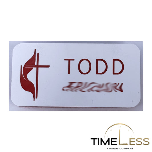 White (Red Engraving) Plastic Name Badge