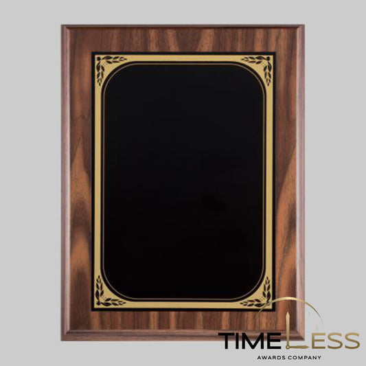Walnut Finish Plaque with Black/Gold Border Plate